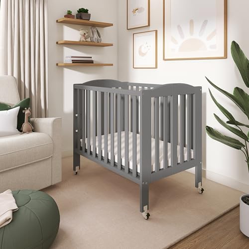 Dream On Me 3 in 1 Portable Folding Stationary Side Crib in Steel Grey, Greenguard Gold Certified, Safety Wheels with Locking Casters, Convertible, 3 Mattress Heights - image 8