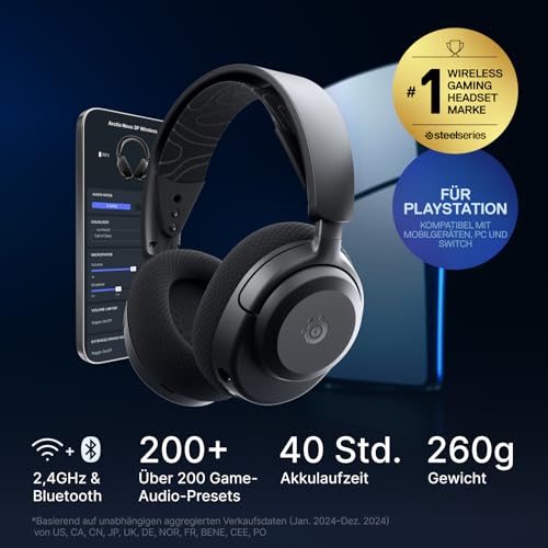 SteelSeries Arctis Nova 3P Wireless - PS5 Headset & PC Gaming Headset – App-Steuerung – 40 Std. Akku – Neodym-Magnet-Treiber – 2… – Ansicht 2
