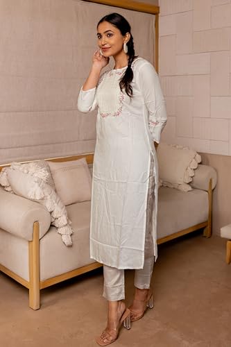Image of MIRCHI FASHION Women's Straight Fit Rayon Sequins Embroidered and Polka Dots Printed Kurti Only