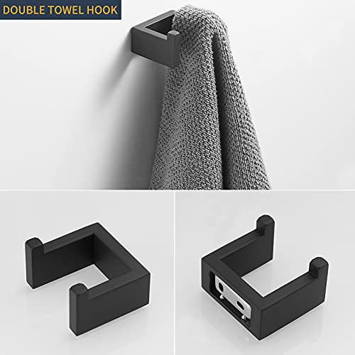 Hoimpro 4 Piece Bathroom Accessories Set (Towel Bar, Hand Towl Holder Towel Rack, Paper Holder, Double Towel Hooks), Wall Mounted Bath Hardware Accessory Fixtures Set, Stainless Steel/Matte Black #TOP4