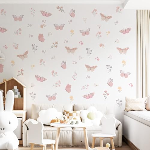 Decoración de pared mariposas y flores vinilo miniatura 1