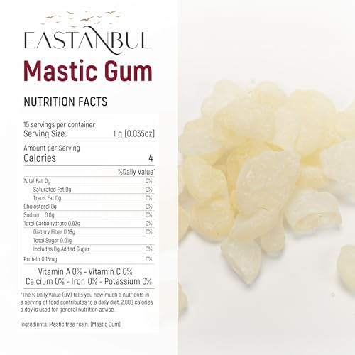 Eastanbul Mastic Gum Chewing Gum, 0.53oz(15g) Mastic Chewing Mewing for Jawline, Large Sized Natural Tears of Chios, Sugar Free, Natural in Resealable Bag Chios Mastiha Greco, Greek Mewing Jawline