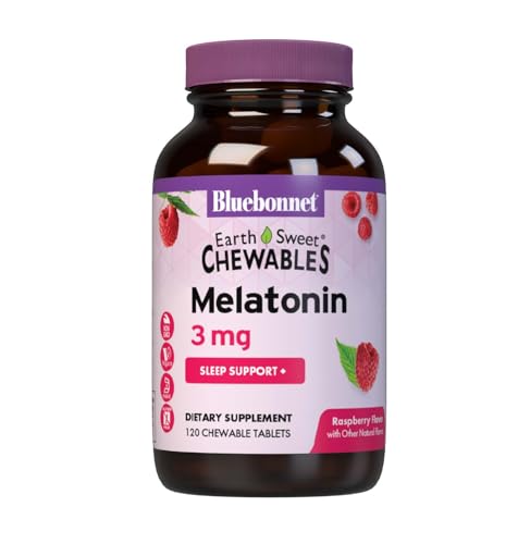Bluebonnet Nutrition EarthSweet Melatonin 3 mg Fast-Acting Quick Dissolve Nighttime Relaxation & Restful Sleep Support - Sleep Aid - Gluten-Free Vegan - Raspberry Flavor - 120 Chewable Tablets