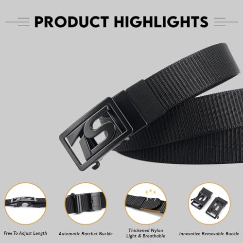 Image of TUSHI Ratchet Golf Casual Belt for Men, Nylon Web Tactical Work Belt with Automatic Slide Buckle
