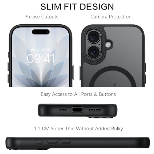 Image of BENTOBEN for iPhone 17 Case, Compatible with Magsafe, Magnetic Case for iPhone 17, Frosted Matte Finish, Scratch-Resistant Hard Back, Shockproof Case Cover for iPhone 17 Case, Black