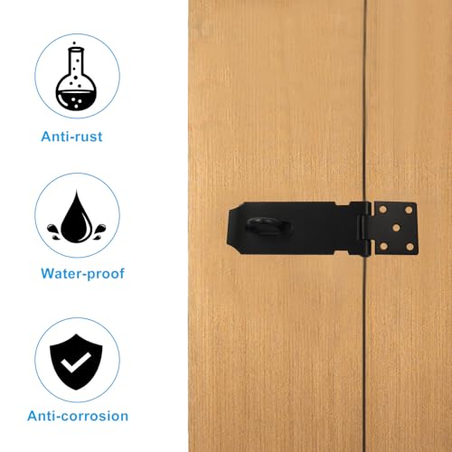Image of 4 Inch Door Locks Hasp Latch, 2 Pack, Stainless Steel, Black | Safety Packlock Clasp, Includes Screws