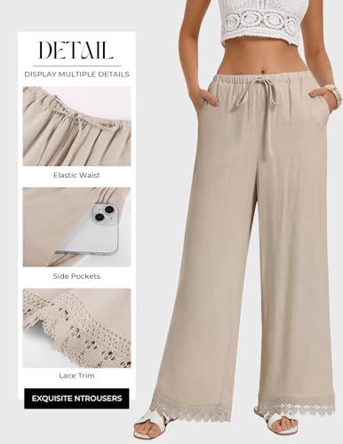 Image of GRACE KARIN Women Linen Pants Wide Leg Casual Palazzo Pants Trousers