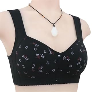 Daisy Bras for Older Women No Underwire Front Closure Comfort Senior Wireless Snap Closing Bra Black 40C