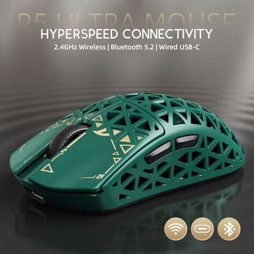 Image of ATTACK SHARK R5 Ultra Wireless Gaming Mouse,39g Superlight Carbon Fiber Hollowed-Out,PAW3950MAX Optical Sensor Nordic 52840 MCU 8K Polling 42K DPI,Tri-Mode Programmable Mice with Coiled Cable-Green