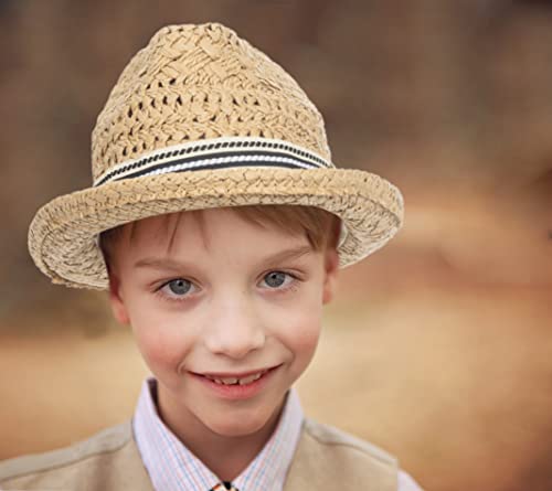 Raffia Straw Fedora Sun Hat For Boys Girls, Kids Summer Uv Protection Beach Hat (4-9T) Khaki #TOP6