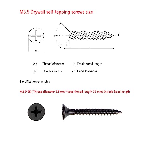 M3.5 Wood Screws Assortment,245 Pcs Drywall Screws Assorted,Flat Head Self Tapping Mixed Screws Kit For Wood,Metal,Plastic (16/20/25/30/40/50mm) (Black) - Image 2