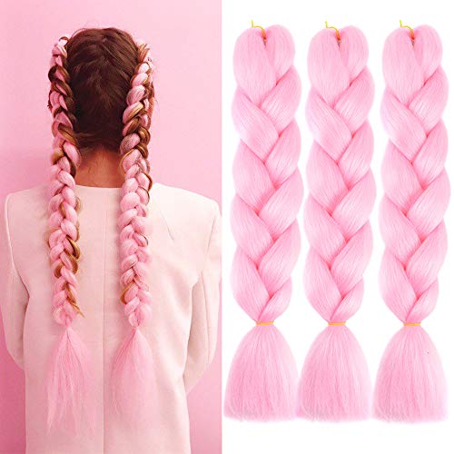 Ombre Braiding hair 24 inch 100g Crochet Braids Kanekalon Synthetic Braiding Hair Extension (24inch,3Packs,Pink)
