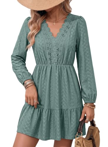 Dokotoo Womens Dresses Lace Hollow Out Long Sleeve Dress, Green, Medium