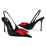 USRUNOE Women's Slingback Heels with Rose Pointed Toe Pumps with Elasticated Strap 4' High Heels for Evening Dress Shoes