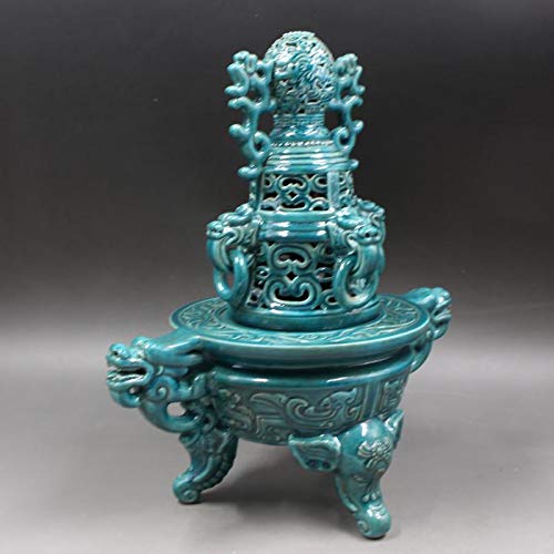 マラカイトグリーン釉エンボスドラゴンパターン中空三本足アロマセラピー炉/孔雀绿釉浮雕龙纹镂空三足香薰炉 マラカイトグリーン釉エンボスドラゴンパターン中空三本足アロマセラピー炉/孔雀绿釉浮雕龙纹镂空三足香薰炉