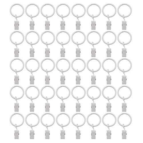 Karier 40 Pack White Curtain Rings with Clips,1 Inch Interior Diameter White Clip Rings for Curtain