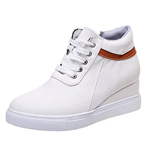 Woaikeyu Compensé - Zapatillas de deporte para mujer, con cremallera y cremallera, blanco, 42 EU