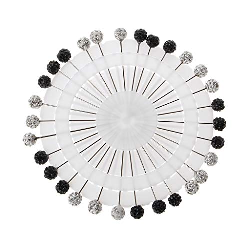 SweetWU 30 alfileres musulmanes de seguridad para bufandas de hijab con diamantes de imitación, broche de cabeza recta, 3 # negro y blanco