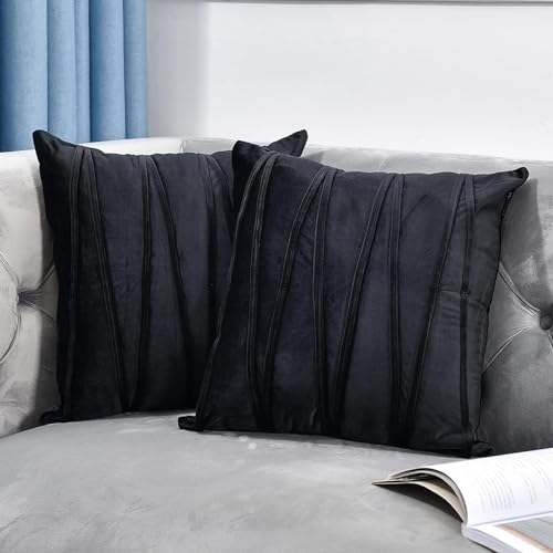 Image of Amazon Brand - Umi Decorative Striped Throw Pillow Covers 14 X 14 Inch,Soft Solid Velvet Pillow Covers Cushion Case with Zigzag Pattern for Sofa Bedroom 35 X 35 Cm (Pack of 2) Black