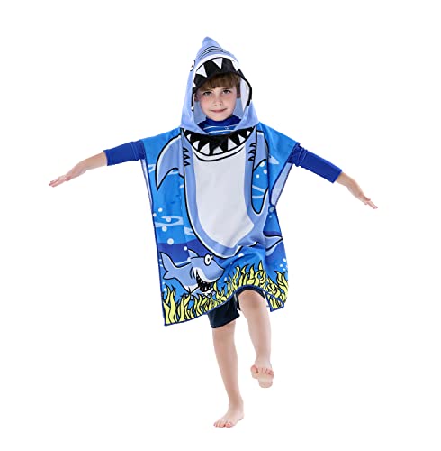 Image of Soft Hooded Beach Towel for Kids, Toddlers Bath /Pool /Swim Poncho Cover-ups Swimwear (Blue Shark)
