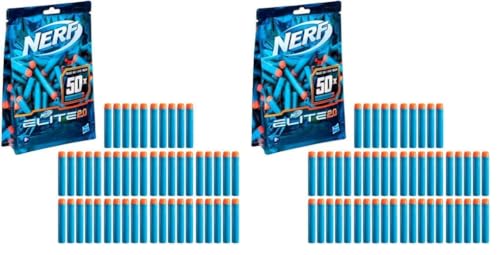Nerf Elite 2.0, Recharge de 50 Fléchettes Officielles en Mousse, Compatibles avec Tous Les Blasters Nerf Elite, Jouets pour Garçons et Filles (Lot de 2)
