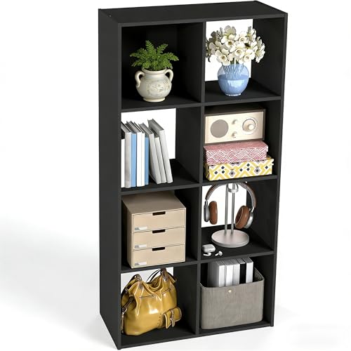 Simple Deluxe 8 Cube Storage Organizer 4 Tier Stackable Bookshelf Open Cube Bookshelf with 4 Removable Back Panels Suitable for Living Room Bedroom Home Office 47.7 L X 11.6 W X 24 H Black