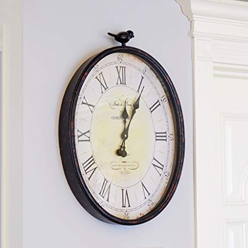 Estante de pared vintage MU con reloj de pajaros de hierro para decoracion de salon