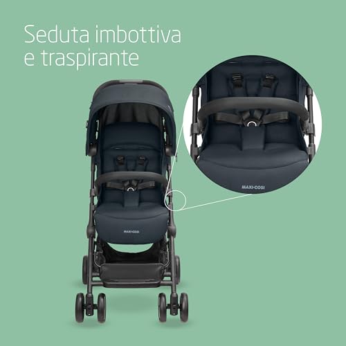 Maxi-Cosi Lara2 Passeggino Leggero per Bambini 0 - 4 anni, 0 - 22 kg, Passeggino da Viaggio Pieghevole Chiusura Compatta, Reclinabile 3 Posizioni, Tessuti Traspiranti, 2 Cestelli, Essential Graphite - 5