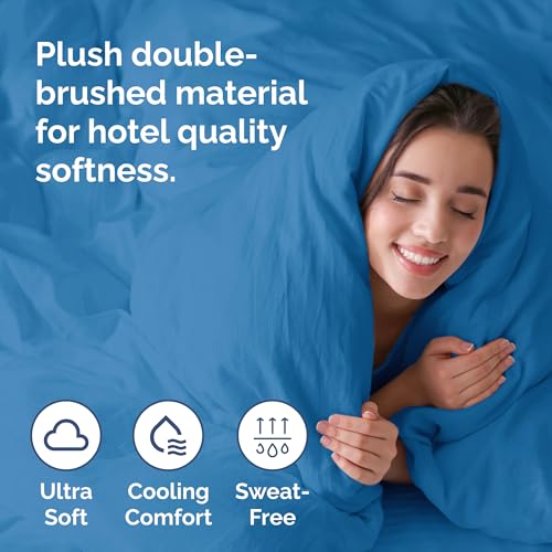 Image of Duvet Cover Full Size - Soft 3 Piece Set with Zipper Closure - Denim Blue | Extra Soft Full Duvet Cover 80 inch x 90 inch with 2 Pillow Shams, Hotel Luxury w / Zipper Closures & Ties, Comfy & Breathable, Comfy