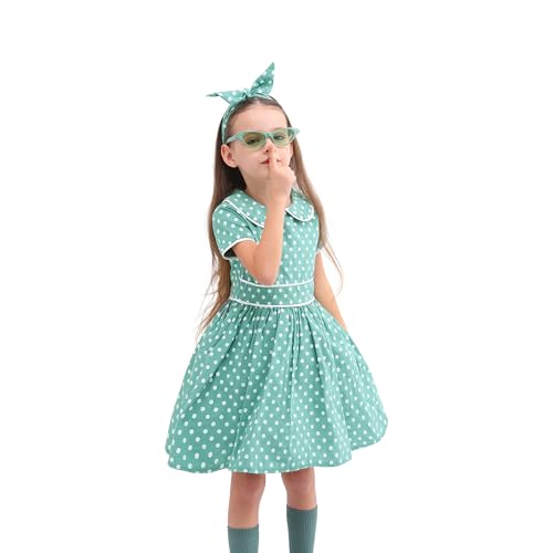 Leadtex Vintage 1950s Polka Dot Audrey Swing Dress 1950s Retro Party A-Line Dress for Girls with Glasses,Socks and Headband4