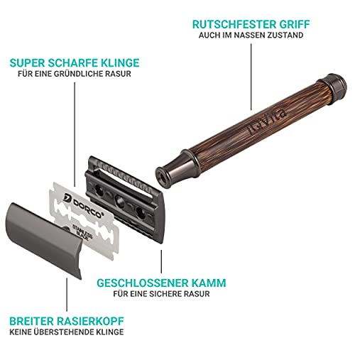iQVita® Premium Rasierhobel mit Griff aus Bambus - Rasierer Damen - inkl. 10 Rasierklingen - Nassrasierer - geschlossener Kamm - umweltfreundlich & nachhaltig - Zero Waste - inkl. eBook - Image 5