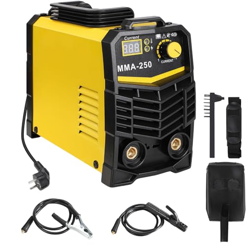 Soldador MMA 250A, Soldador de arco eléctrico de 220 V, IGBT Poste Soldador Inverter con pantalla LED, Máquina de soldadura portátil para uso doméstico, bricolaje y soldadura de acero (amarillo)