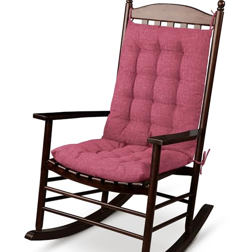 ELFJOY Rocking Chair Cushions High Back and Seat Cushion Linen Rose Red