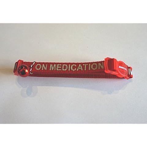 ON MEDICATION ANCOL REFLECTIVE SAFETY RELEASE CLIP MEDICAL ALERT CAT COLLAR RED Cover