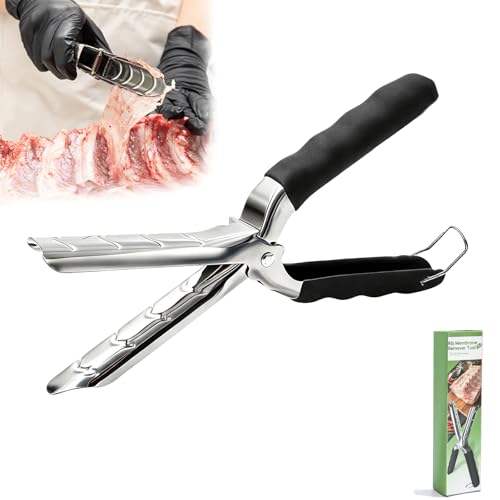 Rib Membrane Removal Tool - Upgraded Thick 304 Food-Grade Stainless Steel with Ergonomic Full-Rubber Grip | Dishwasher Safe Rib Prep & Membrane Skinner for BBQ Grilling Accessories