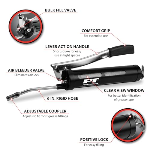 Image of Performance Tool W54293 Clear View Lever Grease Gun - Easily Grease Fittings with Clear View Barrel and Comfortable Lever Action Handle