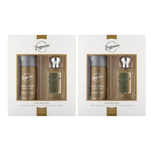 Designer Fragrances One Billion Male Twin Gift Set - Includes 150ml Body Spray Deodorant Cans, 50ml Men’s Eau De Parfum Sprays - For Instant Freshness on The Go - Long Lasting Smells