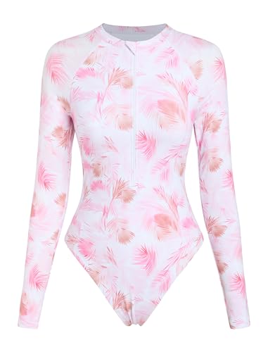 Image of ZAFUL Women's Long Sleeve Rash Guard Swimsuit One Piece Zipper Surfing Bathing Suit