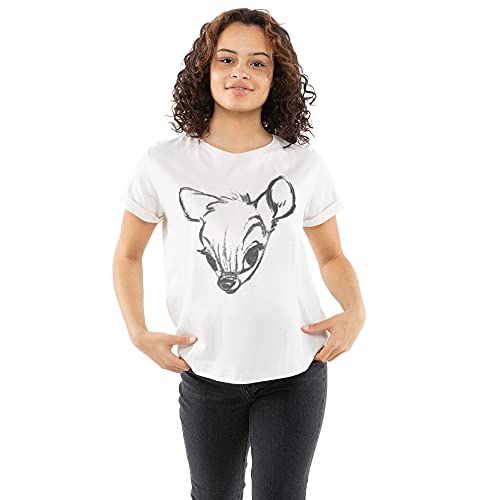 Disney Bambi Face Sketch Camiseta, Blanco, 40 para Mujer