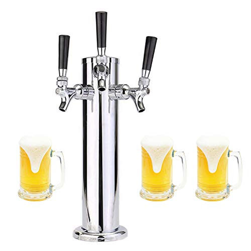 LoveDeal Stainless Steel 3 Tap Draft Beer Tower Beer Kegerator Tower Dispenser Kit with Triple faucet Hose Keg Wrench - 3 Diameter