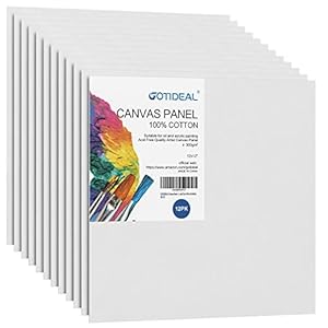 GOTIDEAL Canvases for Painting, 12×12 inch of 12, Professional Primed White Blank Flat Canvas Panels- 100% Cotton Artist Canvas Boards for Acrylics Painting, Oil Watercolor Tempera