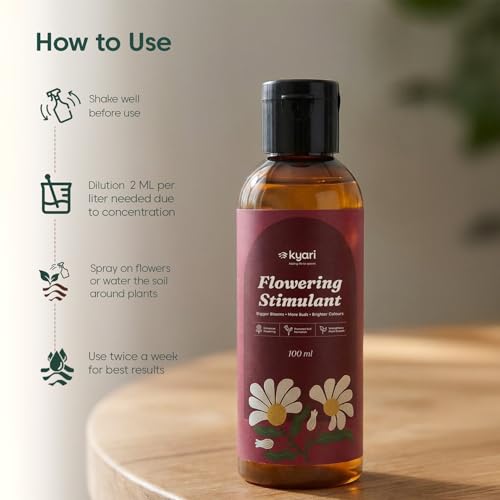 Image of Kyari Flowering Stimulant & Bloom Booster 100 ml - Organic Liquid Fertilizer for Flowering Plants - Bloom Booster for Hibiscus, Rose, Mogra, Bougainvillea - 100% Natural for Plant Parents
