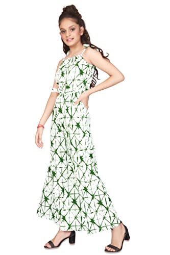 Image of Jwalin Girls White Strappy Belted Jumpsuit (White 7-8 Year)