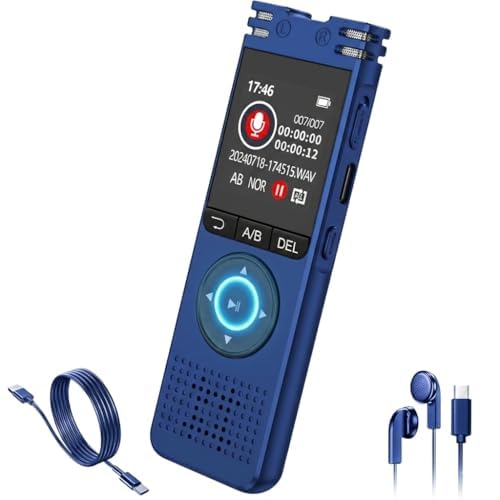 Image of Sounce 4GB Voice Recorder Device with AI Noise Reduction Mp3 Player with Earphones One Click Recording Upto 15 Hours Built in Mic Compact Portable Digital Audio Recorder for Daily Use (Blue)