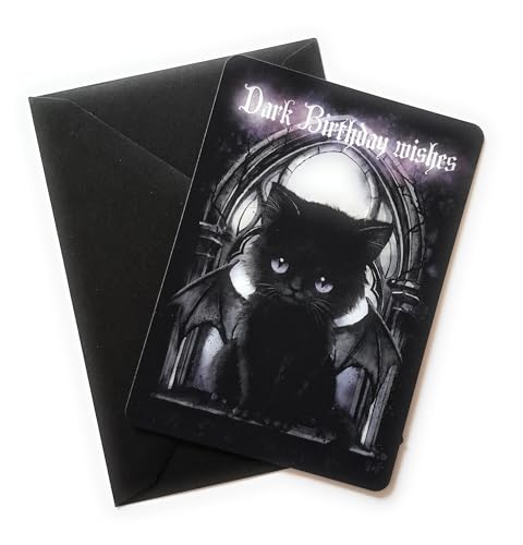TinyTami Gothic Katzen Geburstagskarte, Birthday Wishes, Grußkarte, A6 Postkarte mit schwarzem Briefumschlag Kuvert