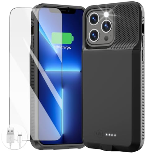 Battery Case for iPhone 13 Pro Max & 12 Pro Max, Real 7000mAh Ultra-Slim Battery Charging Case Rechargeable Anti-Fall Extended Battery for iPhone 13 Pro Max &12 Pro Max Battery Case(6.7')Black