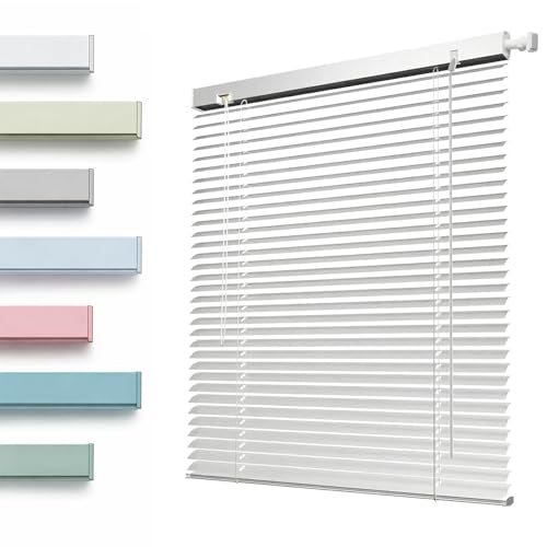 Wasserfeste Alu Jalousie für Badezimmer Küche, Aluminium Jalousette ohne Bohren, Rostbeständiges Metall Lamellenrollo, Sichtschutz Lichtschutz Fensterinnenmontage(Off White)