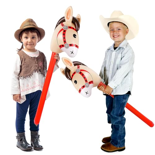 Image of 12 PCS 37 Inch Inflatable Stick Horse Premium PVC Horse Head Stick for Western Parties, Cowboy Decorations, and Themed Events