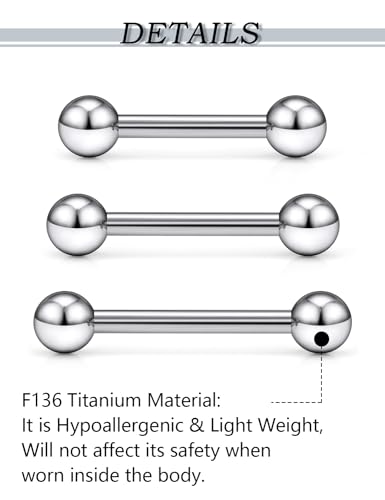 F136 Titanium 16/14/12/8/6/4/2G Internally Threaded Nipple Tongue Ring Industrial Bridge Prince Albert Piercing Jewelry Earrings 14/16/19/30/35/38/40mm Bars Barbells for Women Men4