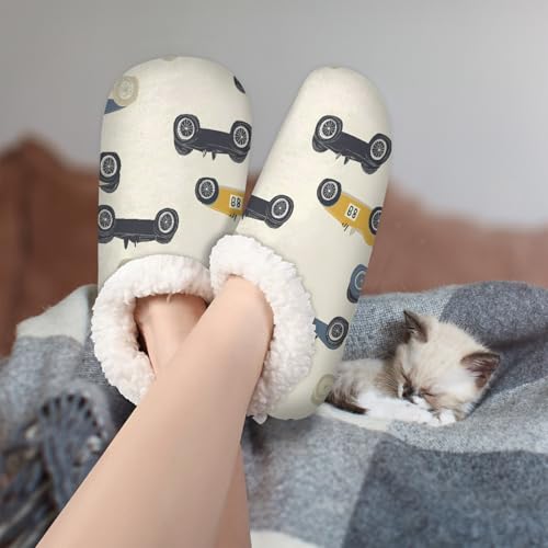 House Slippers for Women Men, Vintage Race Cars Print Soft Fuzzy House Shoes Home Slipper3